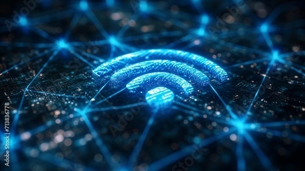 Fototapeta Wireless network and connection abstract data background with wifi symbol