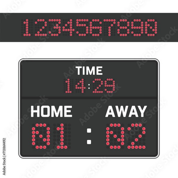 Fototapeta Digital score board in realistic style. Soccer, football retro scoreboard isolated on white background.