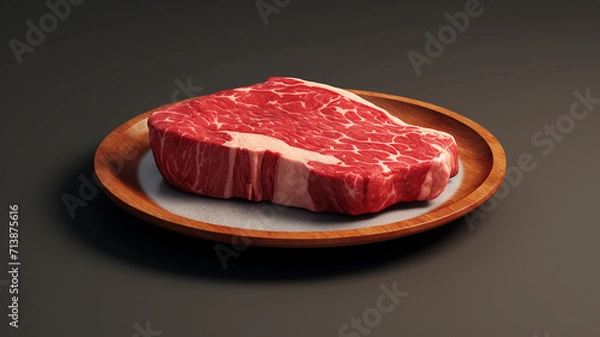 Obraz Raw red beef meat on a flat ceramic plate.