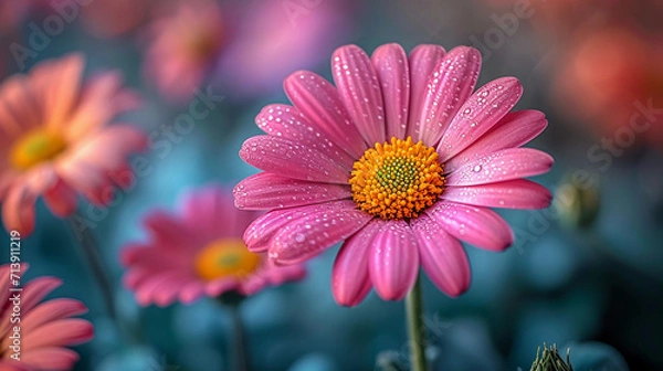 Fototapeta beautiful vibrant macro shots of wet blooming flowers with drops of morning dew professional floral macro photography close up macros wallpapers 16:9 for widescreen