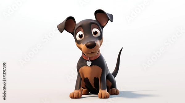 Fototapeta Cartoon Doberman dog sitting on white background 