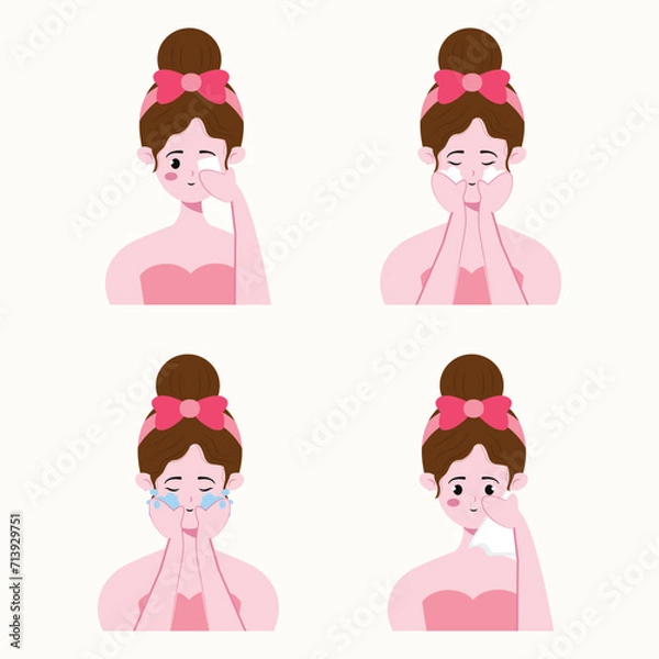 Fototapeta vector illustration of steps to clean the face