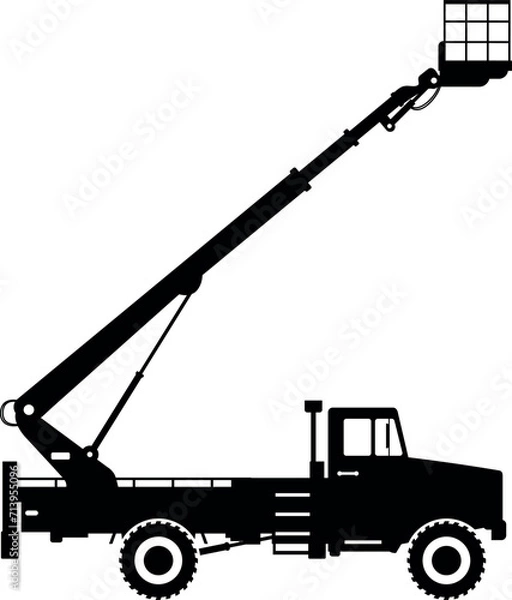 Obraz Silhouette of Aerial Work Platform Bucket Truck Icon in Flat Style. Vector Illustration
