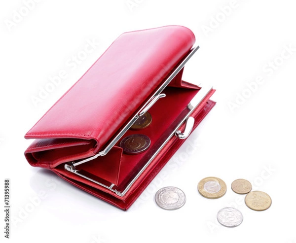 Obraz Women's red leather wallet on a white background