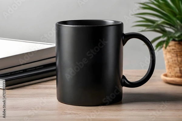 Obraz black coffee mug mockup, mockup, mug on a table, black, office table, break, drink, refreshment, 