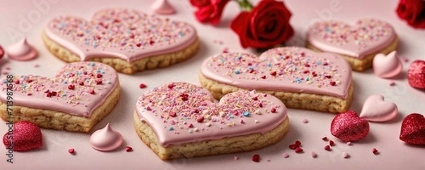 Fototapeta a sweet treat this Valentine's Day with our unique and visually stunning heart-shaped cookies, adorned with delicate icing and sprinkles