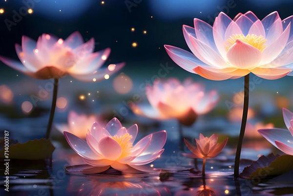 Obraz lotus flower hd background - transparent  lotus flowers night view- poya day - abstract shot