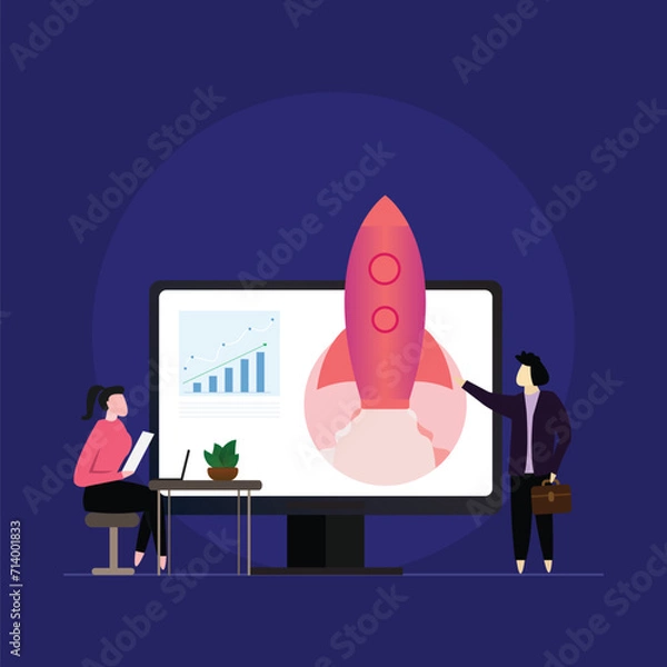 Fototapeta Businessman with growth graph and progress of business, Businessman analyzing financial and investment data, business planning and strategy