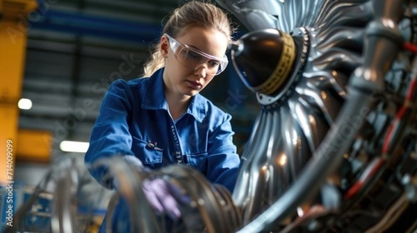 Obraz Aerospace Engineer Inspecting Jet Engine - Aviation Maintenance and Technology