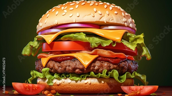 Fototapeta hamburger on a black background,generate ai	
