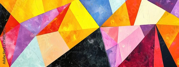 Obraz Abstract canvas with geometric patterns with a bright color palette, sharp angles and lines to create a striking visual effect