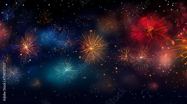 Fototapeta Happy New Year, burning fireworks with bokeh light background