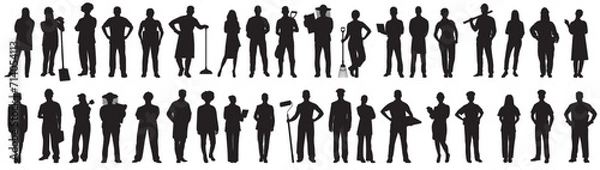 Fototapeta sylwetka różnych profesjonalistów. Zbiór różnych zawodów grupa różnorodnych pracowników różnych zawodów i specjalistów stojących razem.