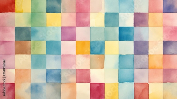 Fototapeta 水彩　チェック模様　背景イラスト