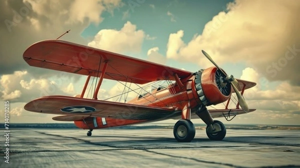 Fototapeta Vintage Biplane- Nostalgic Charm and Classic Aviation in a Retro Setting