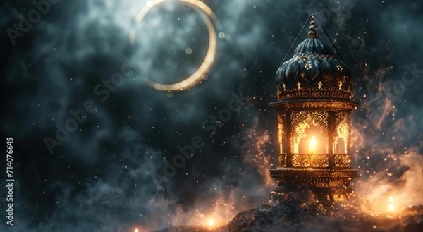 Fototapeta a large black lantern with a crescent and candle