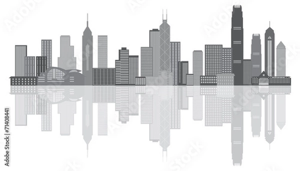 Obraz Hongkong City Skyline Grayscale Panorama Vector Ilustracja