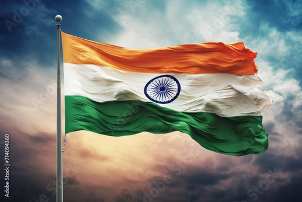 Fototapeta Blue, white, red background, India National Flag design. Generative ai