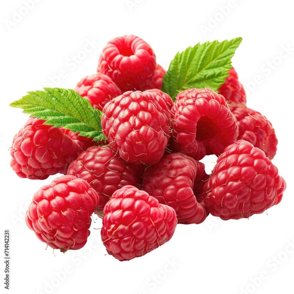 Obraz Raspberry with leaves. Raspberry isolated on transparent background