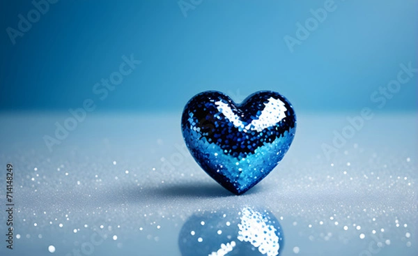 Fototapeta A small blue heart on a sparkling white background. Generative AI