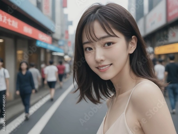 Obraz 繁華街にいる女性