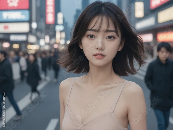 Obraz 繁華街にいる女性