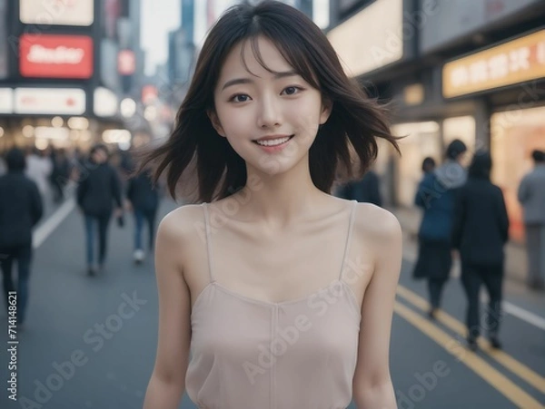 Obraz 繁華街にいる女性