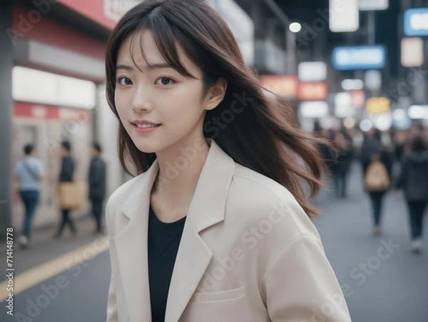 Obraz 繁華街にいる女性