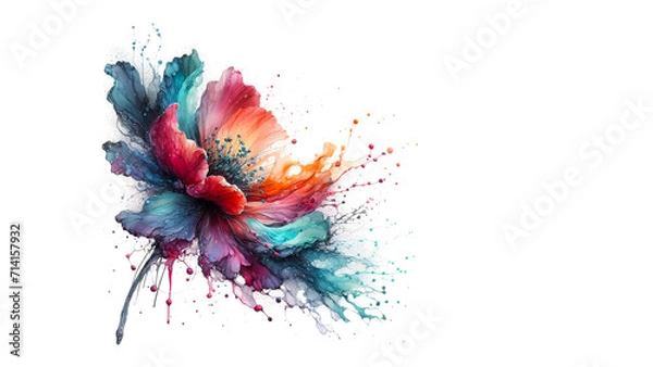 Fototapeta Abstract paint flower colorful petals by liquid fluid splash watercolor alcohol ink isolated on white background