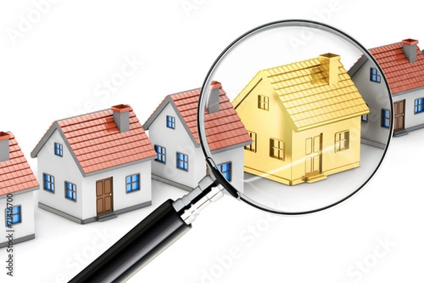Obraz golden house search magnifying glass