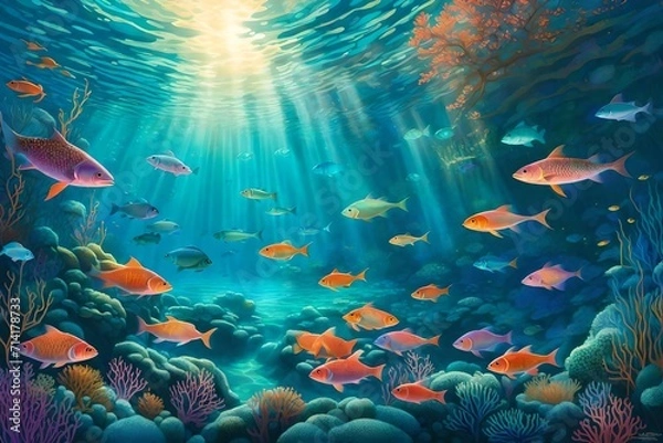 Fototapeta a magical fantasy world where no one is present, explore a serene underwater kingdom