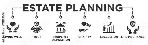 Fototapeta Estate planning banner web icon vector illustration concept with icon of living well, trust, property disposition, charity, succession, life insurance
