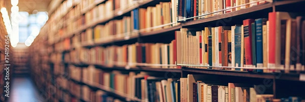 Fototapeta Extensive Collection of Books in a Well-Stocked Library