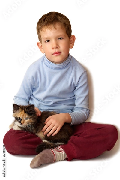Obraz Boy with kitten