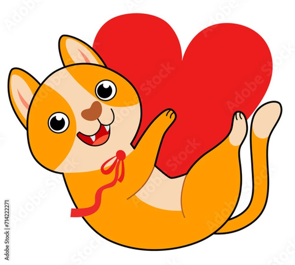 Obraz Playful red cat with big heart. Valentine's Day Sticker