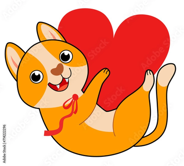 Obraz Playful red cat with big heart. Valentine's Day Sticker