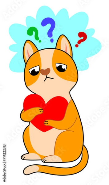 Obraz Sad red cat with a big heart. Valentine's Day Sticker