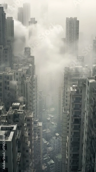 Fototapeta A city skyline with towering buildings and cloudy skies. Generative AI.
