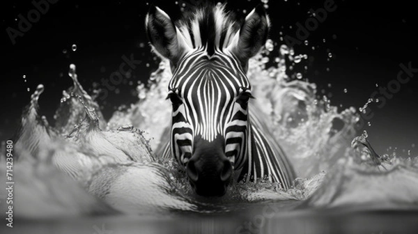 Fototapeta Photo of zebra, black and white minimal abstract style