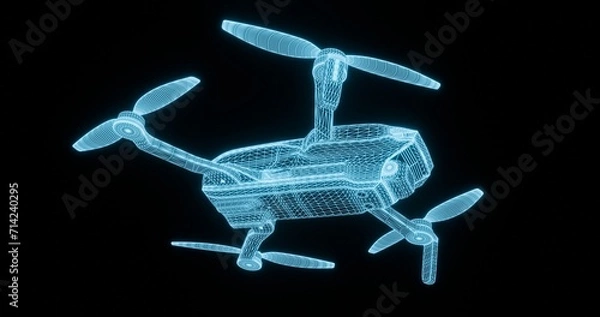 Fototapeta Drone in the form of a drawing from a wireframe, 3D rendering of the device.
