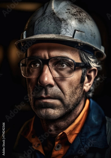 Fototapeta Portrait of worker in safety helmet