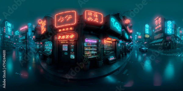 Obraz Mapa niewiarygodna Cyberpunk City Street 360 stopni HDRI