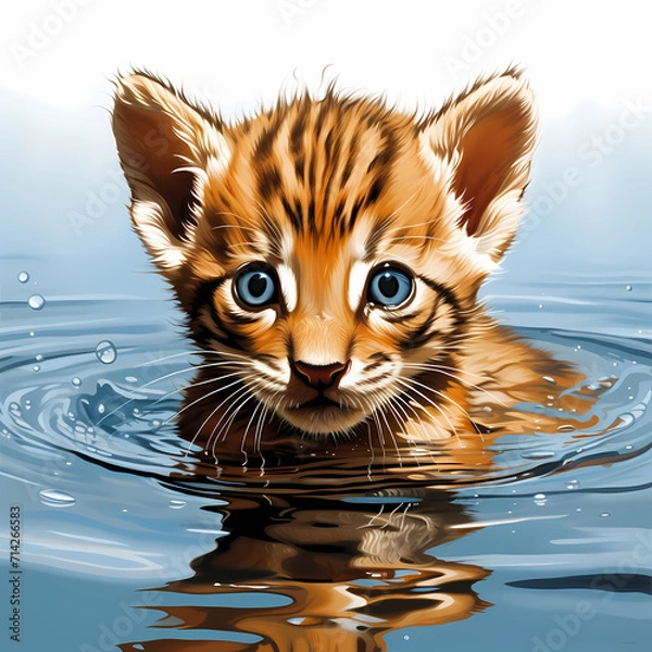 Fototapeta A cute cat face watercolor illustration drawing design vibrant t-shirt kitten