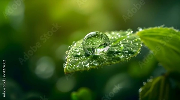 Obraz a drop of water sitting on top of a green leaf