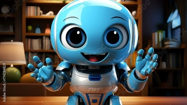 Fototapeta Cute Mini Robot Pointing Fingers at Copy Space - Tech Presentation