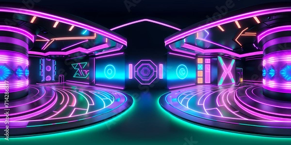 Obraz equirectangular cyberpunk neon interior 360 degree HDRI map
