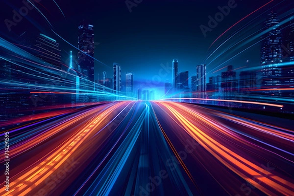 Fototapeta Futuristic City Lights in Motion - Generative AI