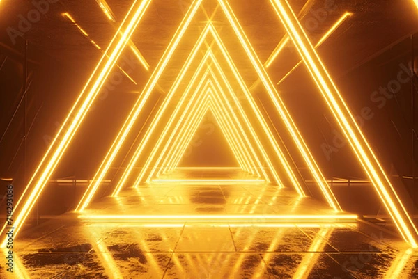 Obraz Luminous Background: Golden Triangle Tunnel - Generative AI