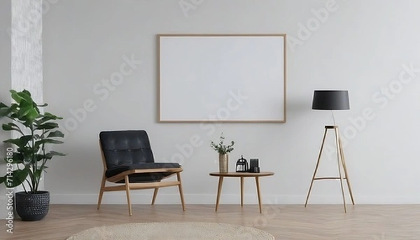 Obraz Interior of a room with a chair Mock up poster frame in home interior background
