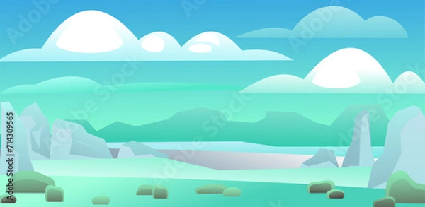 Fototapeta Arctic plain. Winter landscape. Harsh cold nature. Snow and ice frost. Cartoon fun style. Flat design. Vector